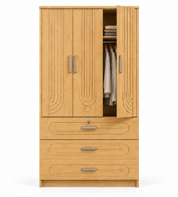 Picture of Timber Furniture Classic Design Laminated Board 3 Door Wardrobe 36 W × 20 D × 72 H Inches