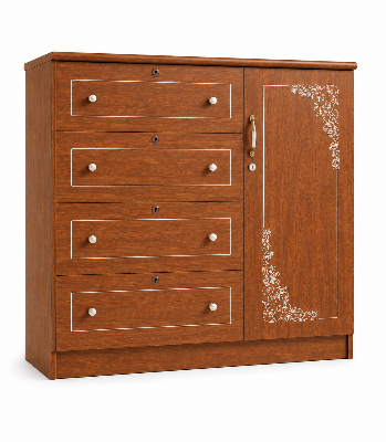Picture of Timber Furniture 4 Drawer Dresser with 1 Door Storage Cabinet, Melamine Board