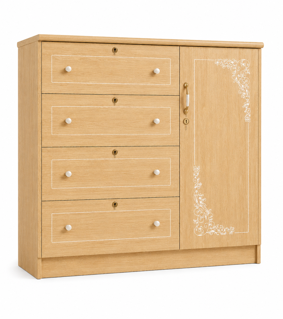 Picture of Timber Furniture 4 Drawer Dresser with 1 Door Storage Cabinet, Melamine Board