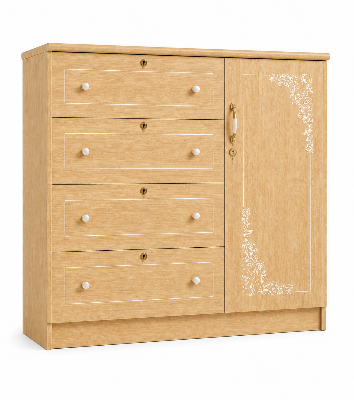 Picture of Timber Furniture 4 Drawer Dresser with 1 Door Storage Cabinet, Melamine Board