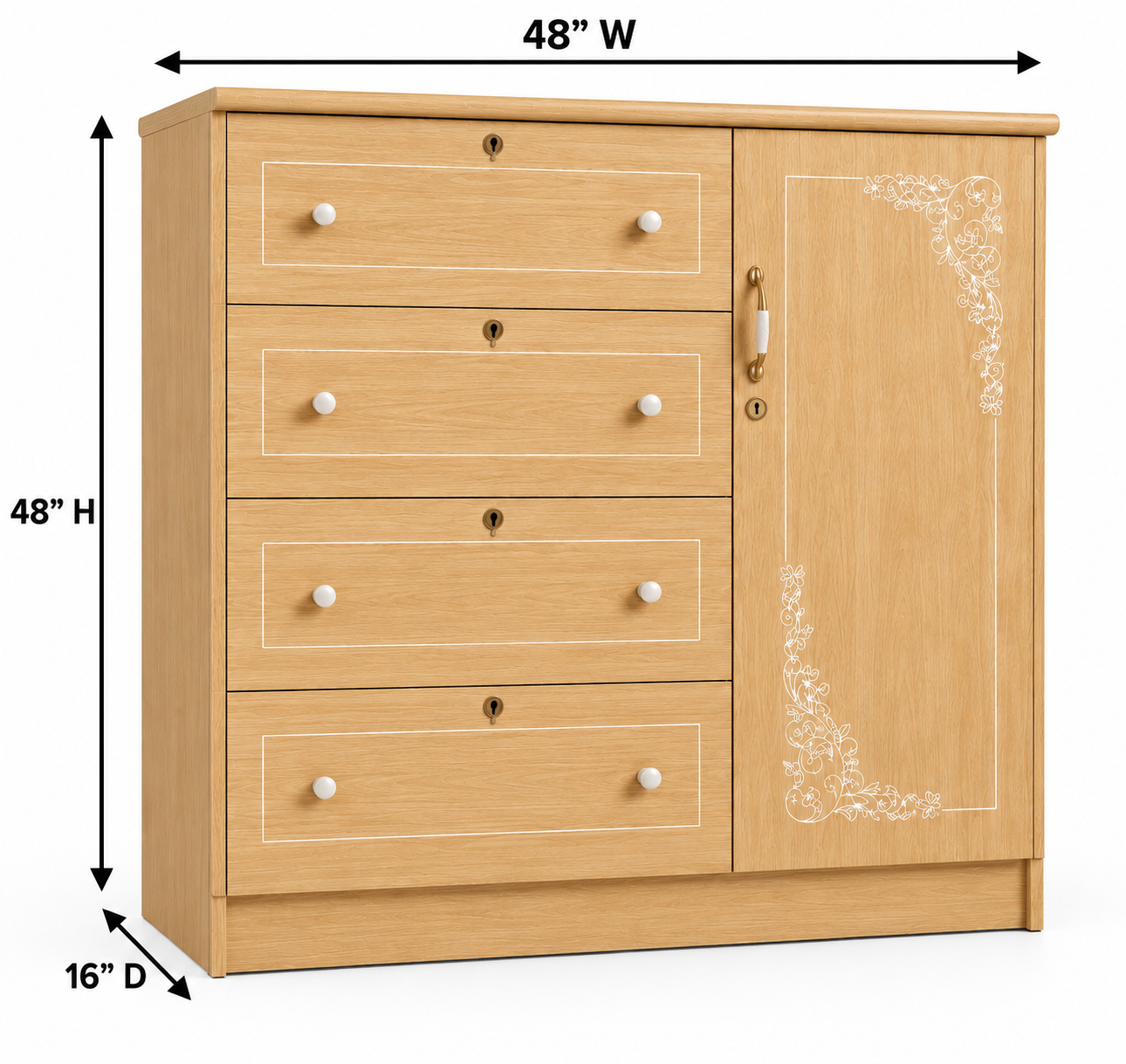 Picture of Timber Furniture 4 Drawer Dresser with 1 Door Storage Cabinet, Melamine Board