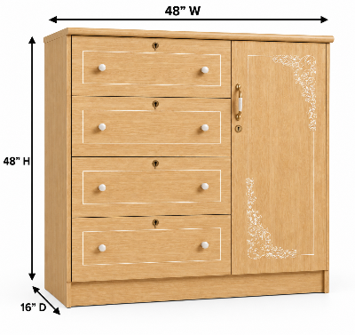 Picture of Timber Furniture 4 Drawer Dresser with 1 Door Storage Cabinet, Melamine Board