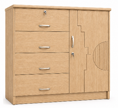Picture of Timber Furniture 4 Drawer Bedroom Dresser with 1 Door Cabinet, Laminated Board