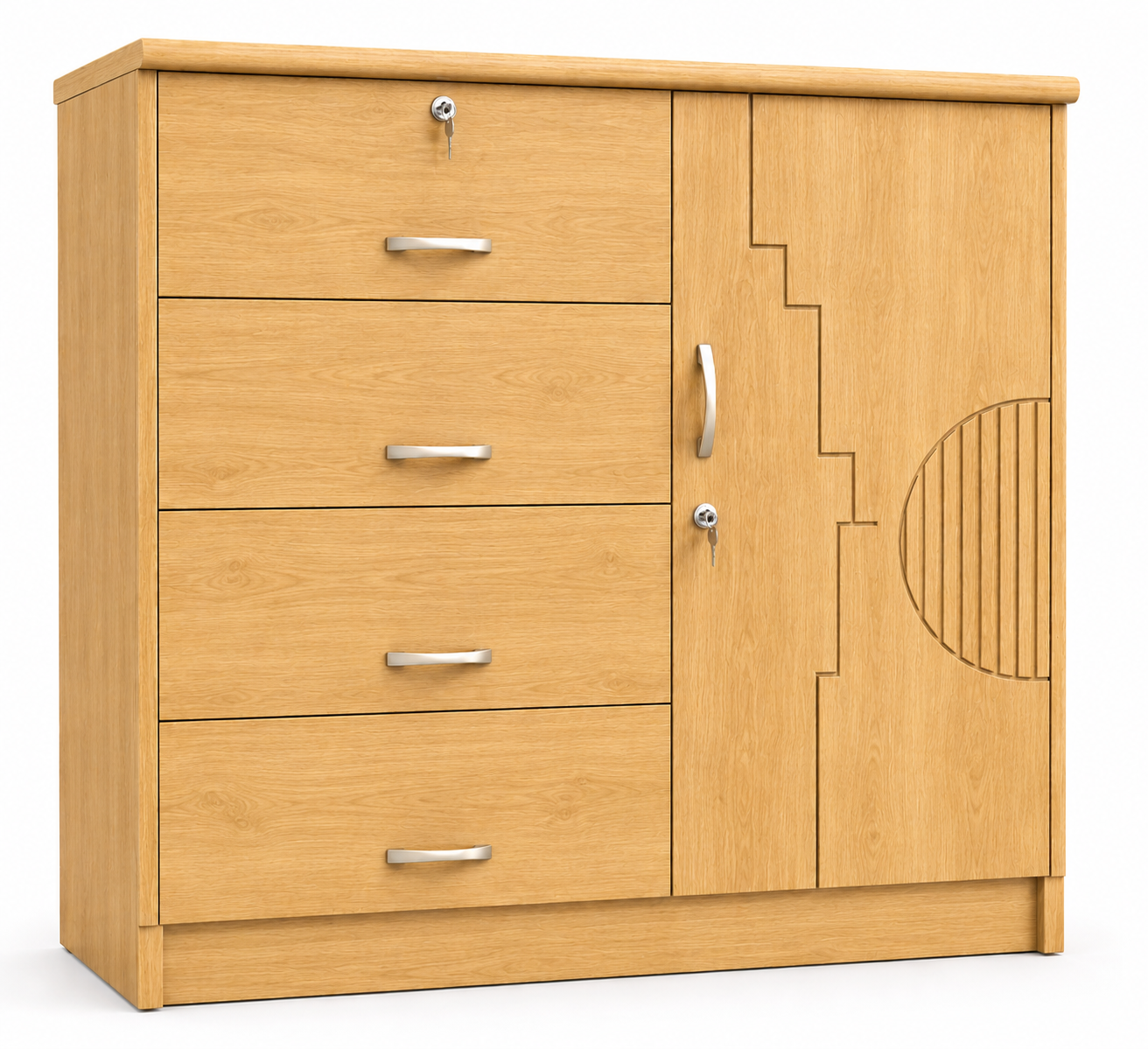 Picture of Timber Furniture 4 Drawer Bedroom Dresser with 1 Door Cabinet, Laminated Board