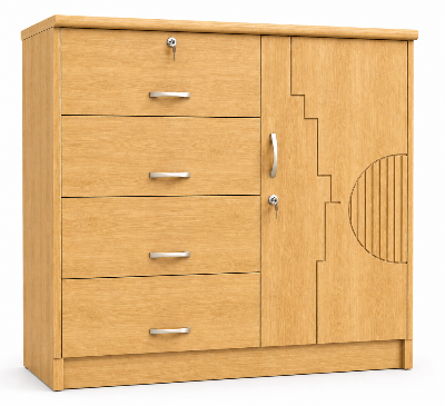 Picture of Timber Furniture 4 Drawer Bedroom Dresser with 1 Door Cabinet, Laminated Board