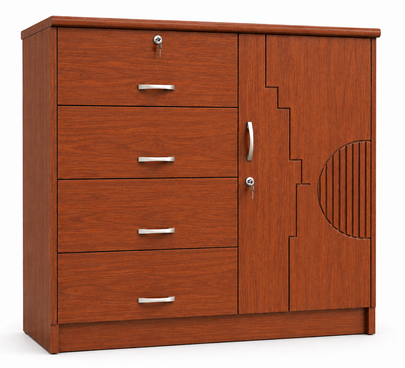 Picture of Timber Furniture 4 Drawer Bedroom Dresser with 1 Door Cabinet, Laminated Board