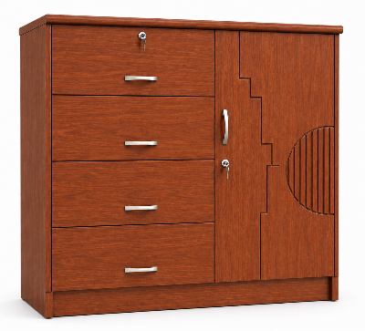 Picture of Timber Furniture 4 Drawer Bedroom Dresser with 1 Door Cabinet, Laminated Board