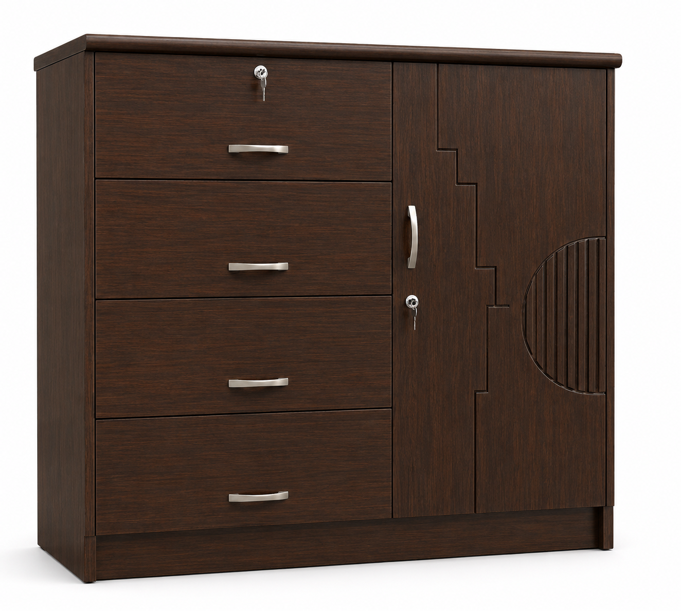 Picture of Timber Furniture 4 Drawer Bedroom Dresser with 1 Door Cabinet, Laminated Board