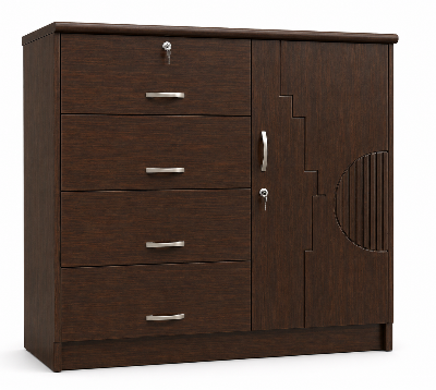 Picture of Timber Furniture 4 Drawer Bedroom Dresser with 1 Door Cabinet, Laminated Board