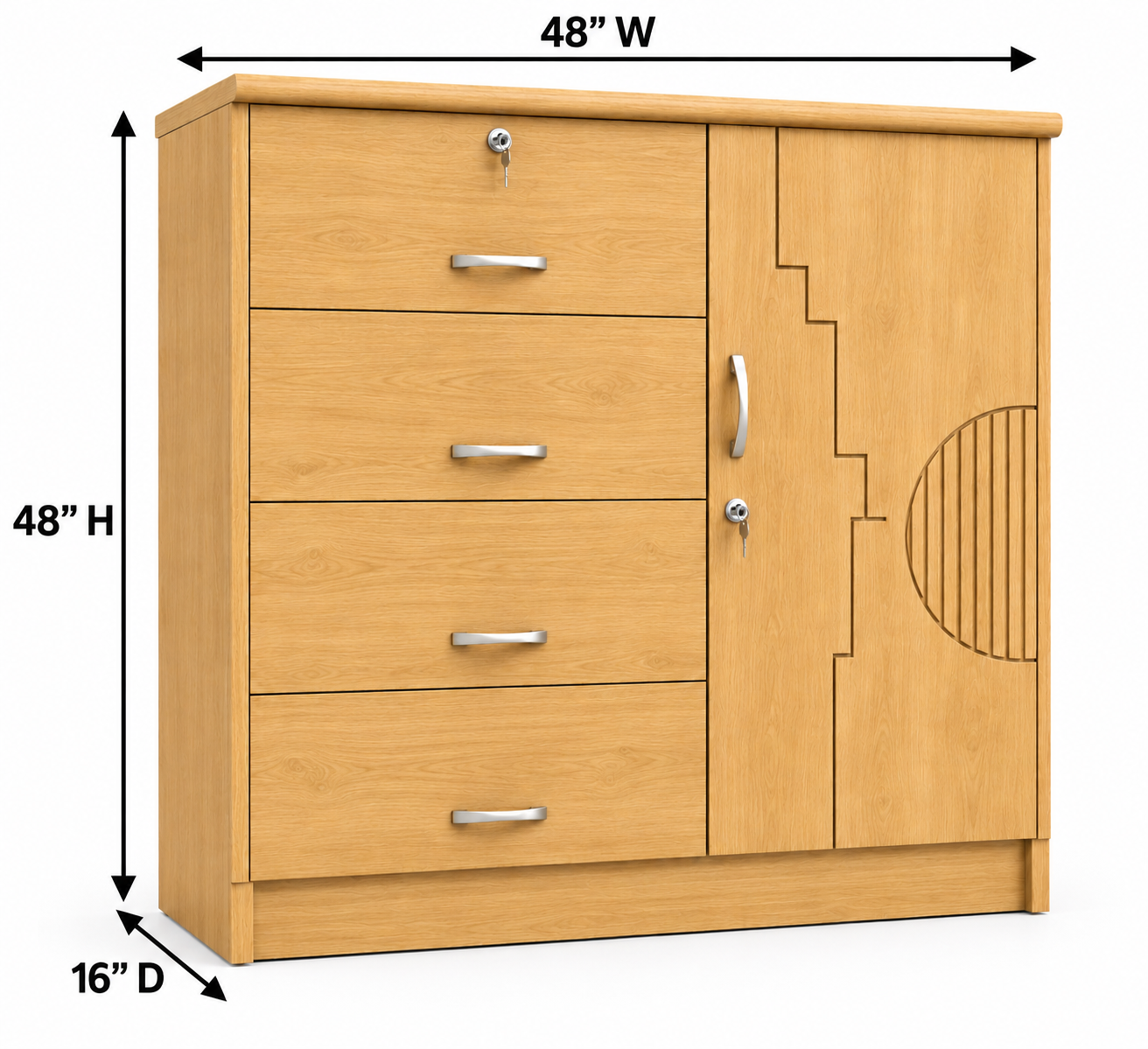 Picture of Timber Furniture 4 Drawer Bedroom Dresser with 1 Door Cabinet, Laminated Board