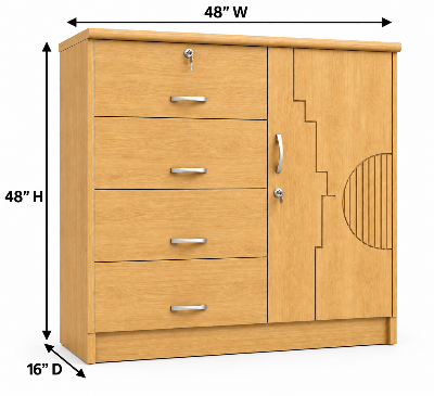 Picture of Timber Furniture 4 Drawer Bedroom Dresser with 1 Door Cabinet, Laminated Board