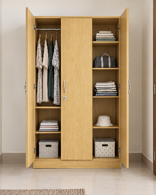 Picture of Timber Furniture Stylish 3 Door Laminated Board Wardrobe 42 W × 18 D × 70 H Inches