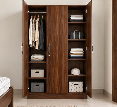 Picture of Timber Furniture Stylish 3 Door Laminated Board Wardrobe 42 W × 18 D × 70 H Inches