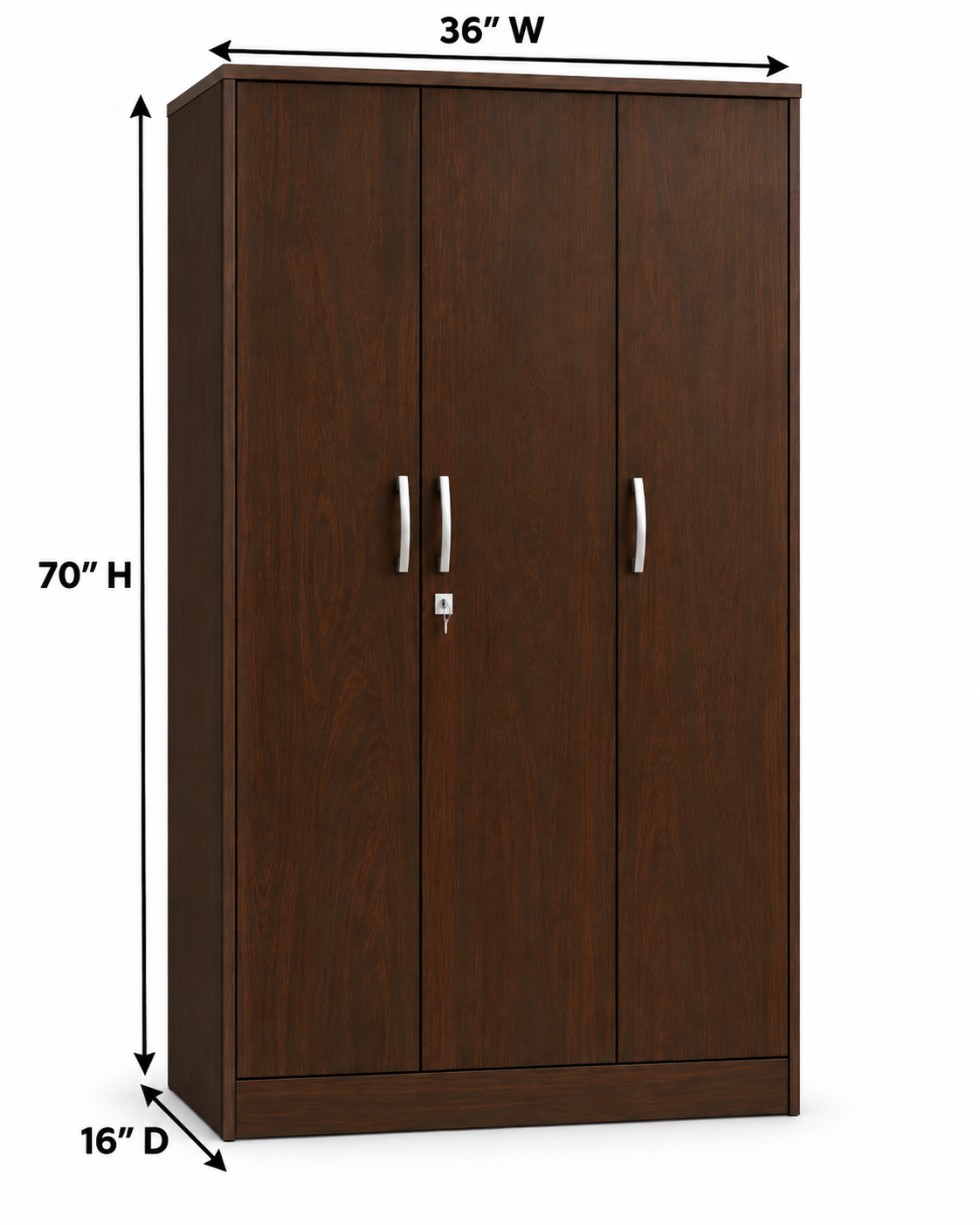 Picture of Timber Furniture Stylish 3 Door Laminated Board Wardrobe 42 W × 18 D × 70 H Inches