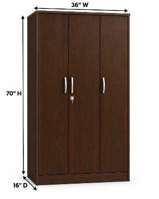 Picture of Timber Furniture Stylish 3 Door Laminated Board Wardrobe 42 W × 18 D × 70 H Inches