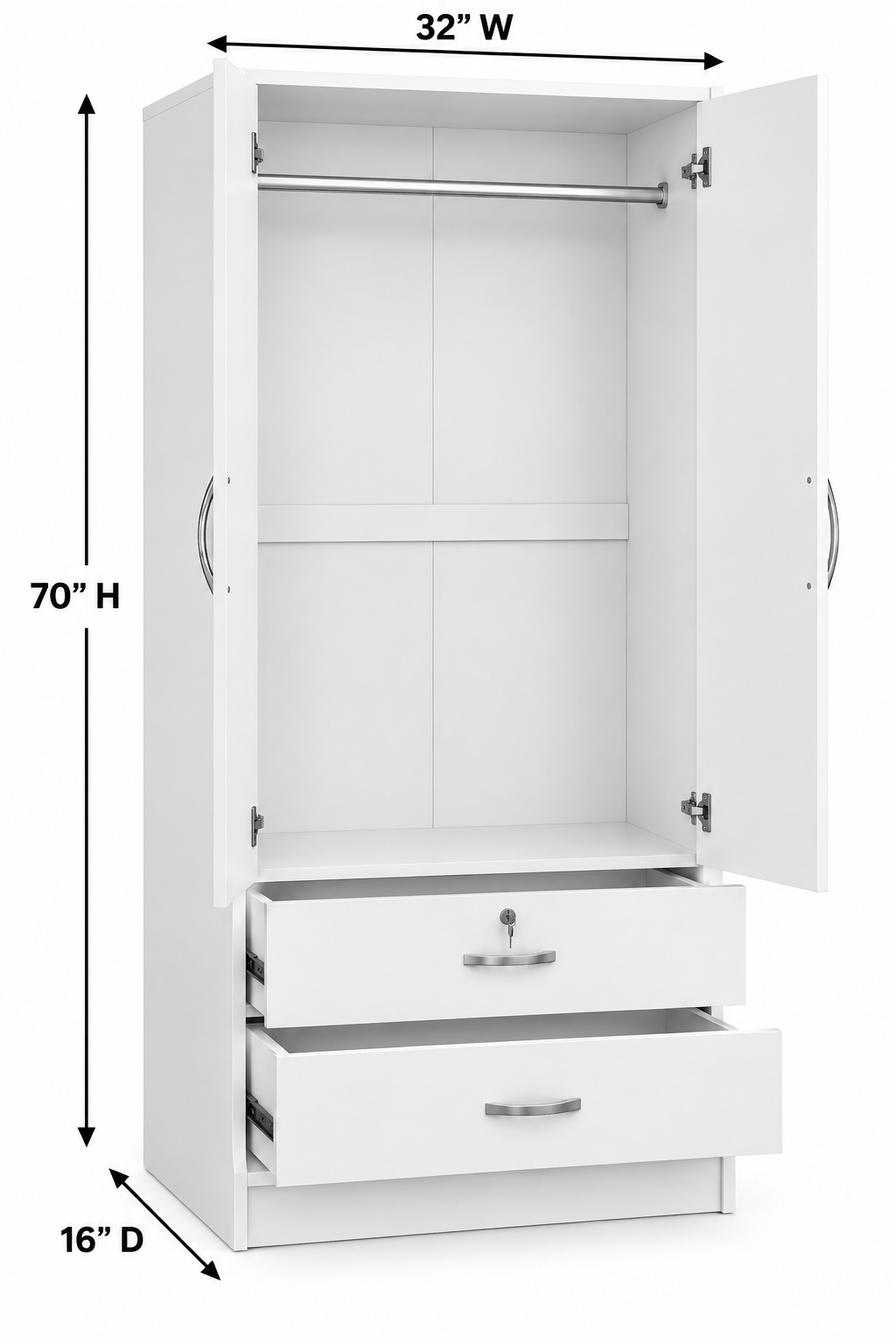 Picture of Timber Furniture Decorative 2 Door Laminated Board Wardrobe with 2 Drawers