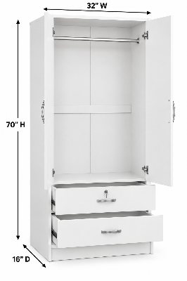 Picture of Timber Furniture Decorative 2 Door Laminated Board Wardrobe with 2 Drawers