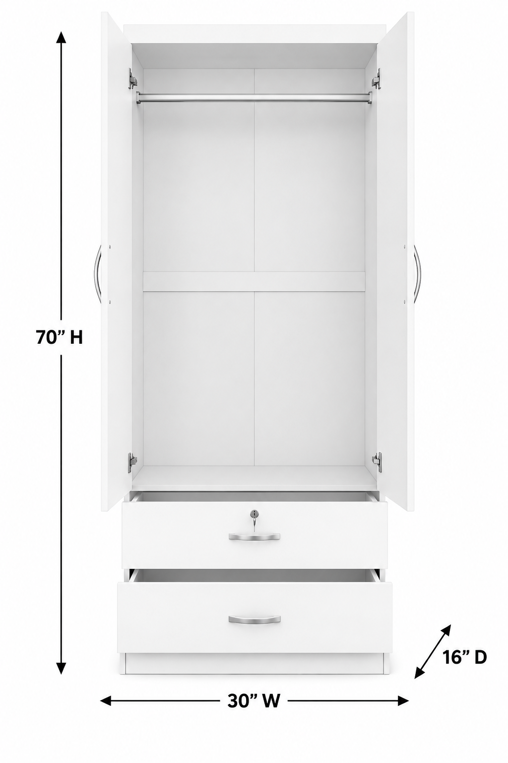 Picture of Timber Furniture Decorative 2 Door Laminated Board Wardrobe with 2 Drawers