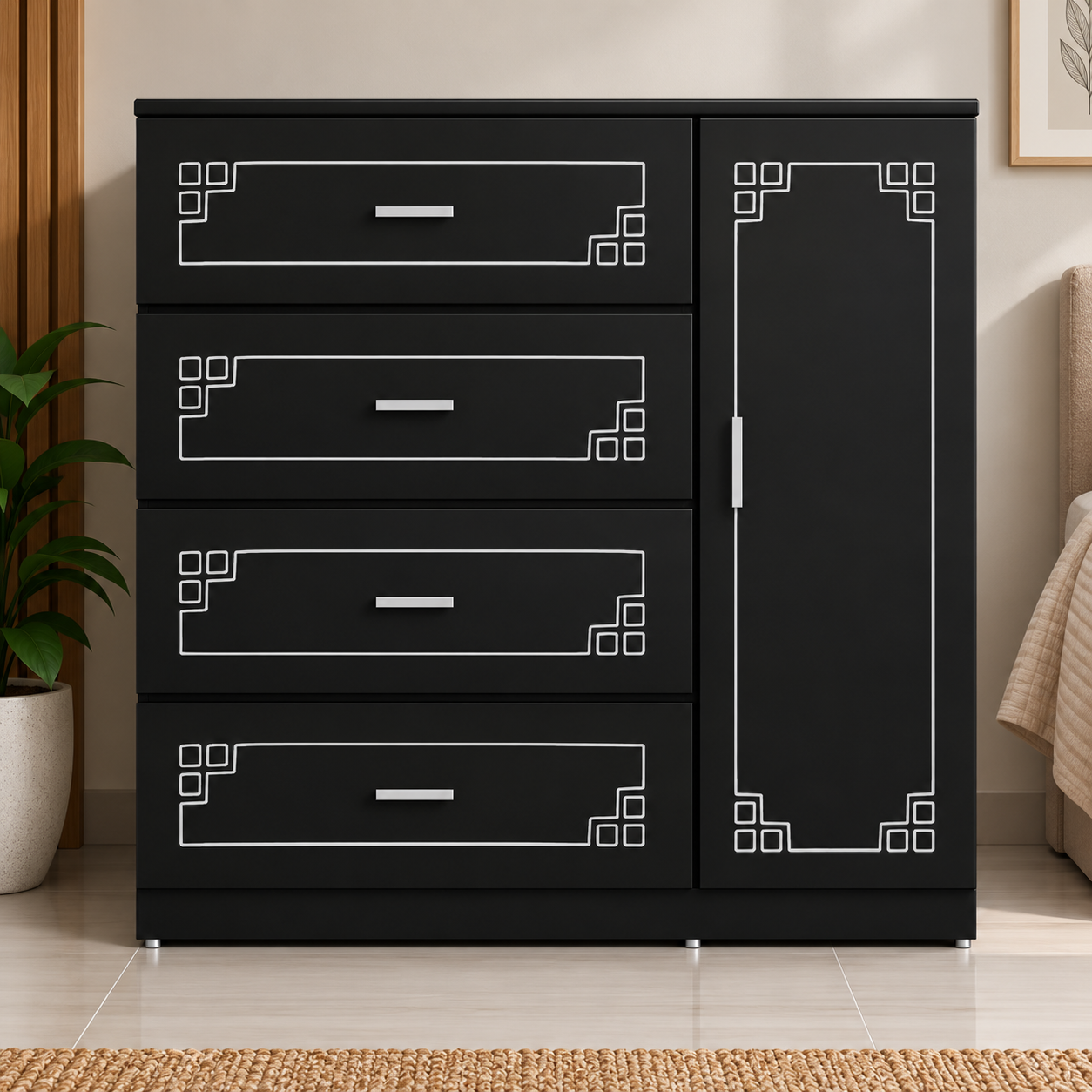 Picture of Timber Furniture Modern 4 Drawer Dresser with 1 Door Cabinet, Melamine Board