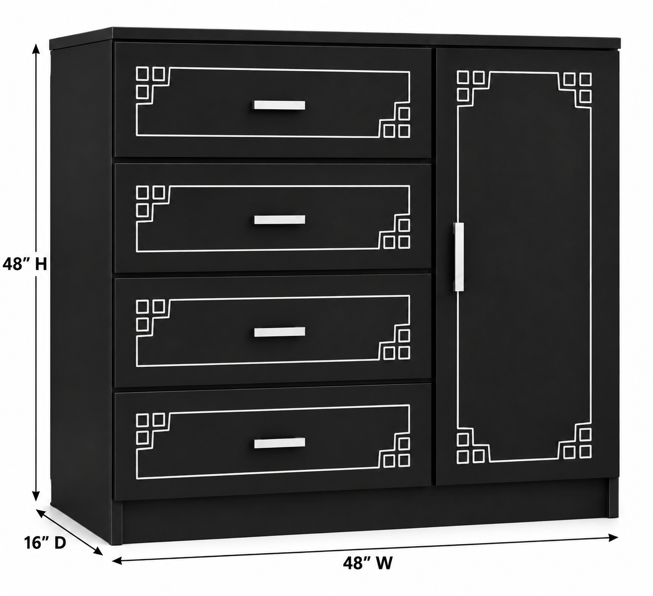 Picture of Timber Furniture Modern 4 Drawer Dresser with 1 Door Cabinet, Melamine Board