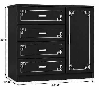 Picture of Timber Furniture Modern 4 Drawer Dresser with 1 Door Cabinet, Melamine Board