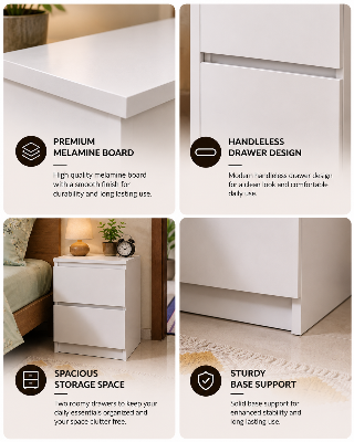 Picture of Timber Furniture Modern Design Melamine Board 2 Drawer Bedside Table