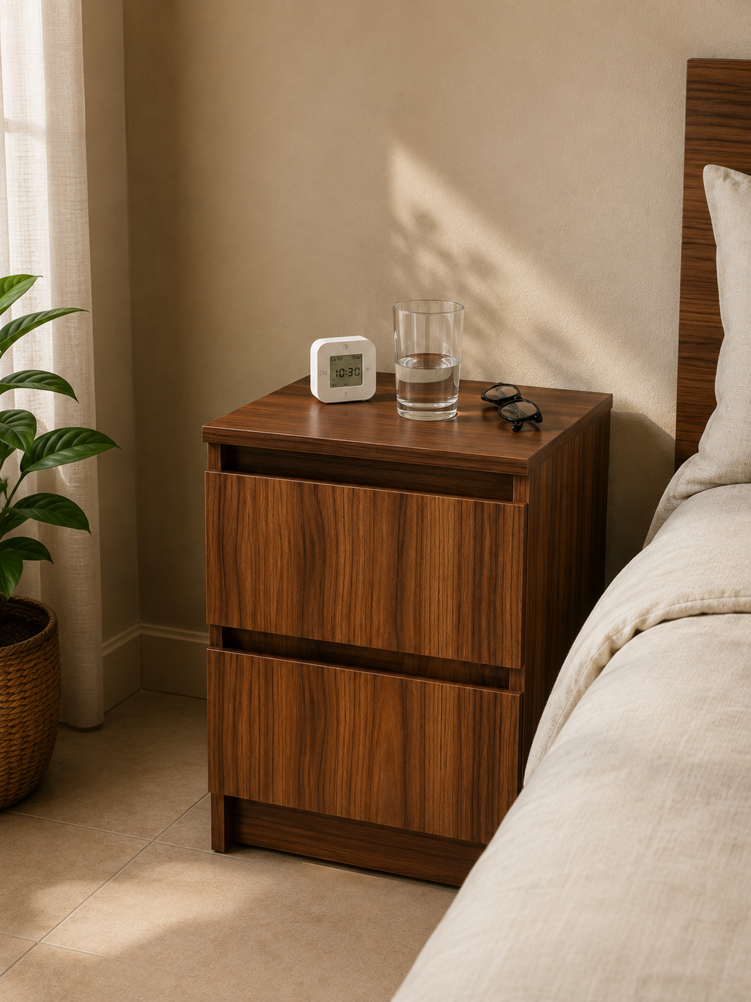 Picture of Timber Furniture Stylish 2 Drawer Laminated Board Nightstand