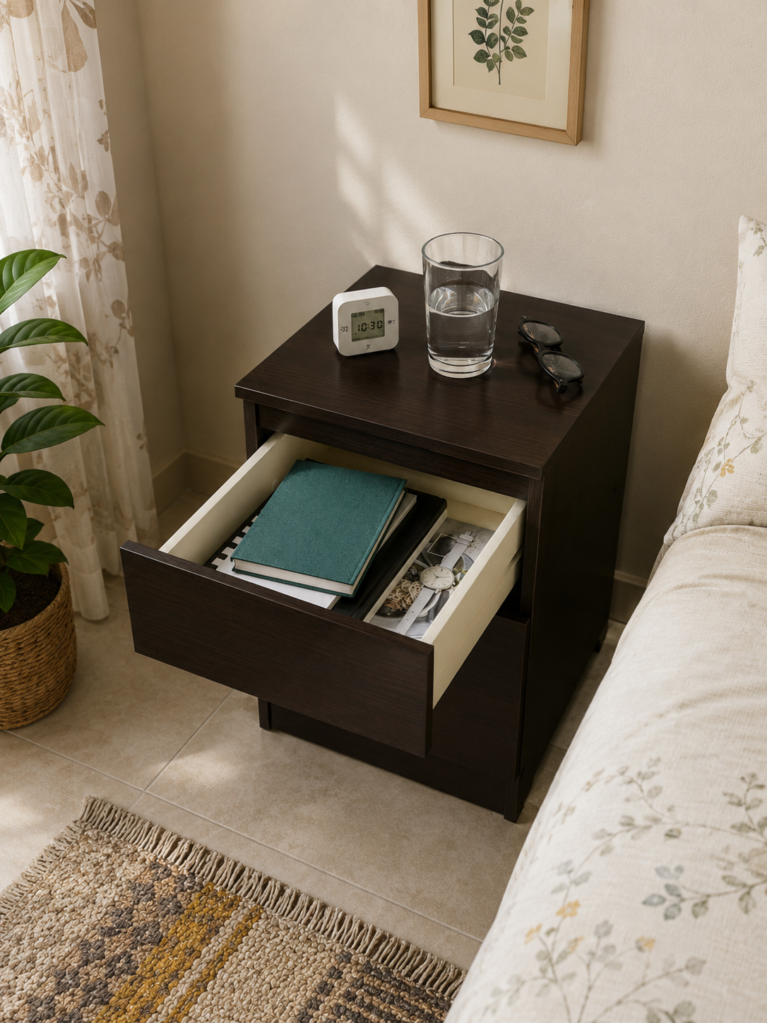 Picture of Timber Furniture Stylish 2 Drawer Laminated Board Nightstand