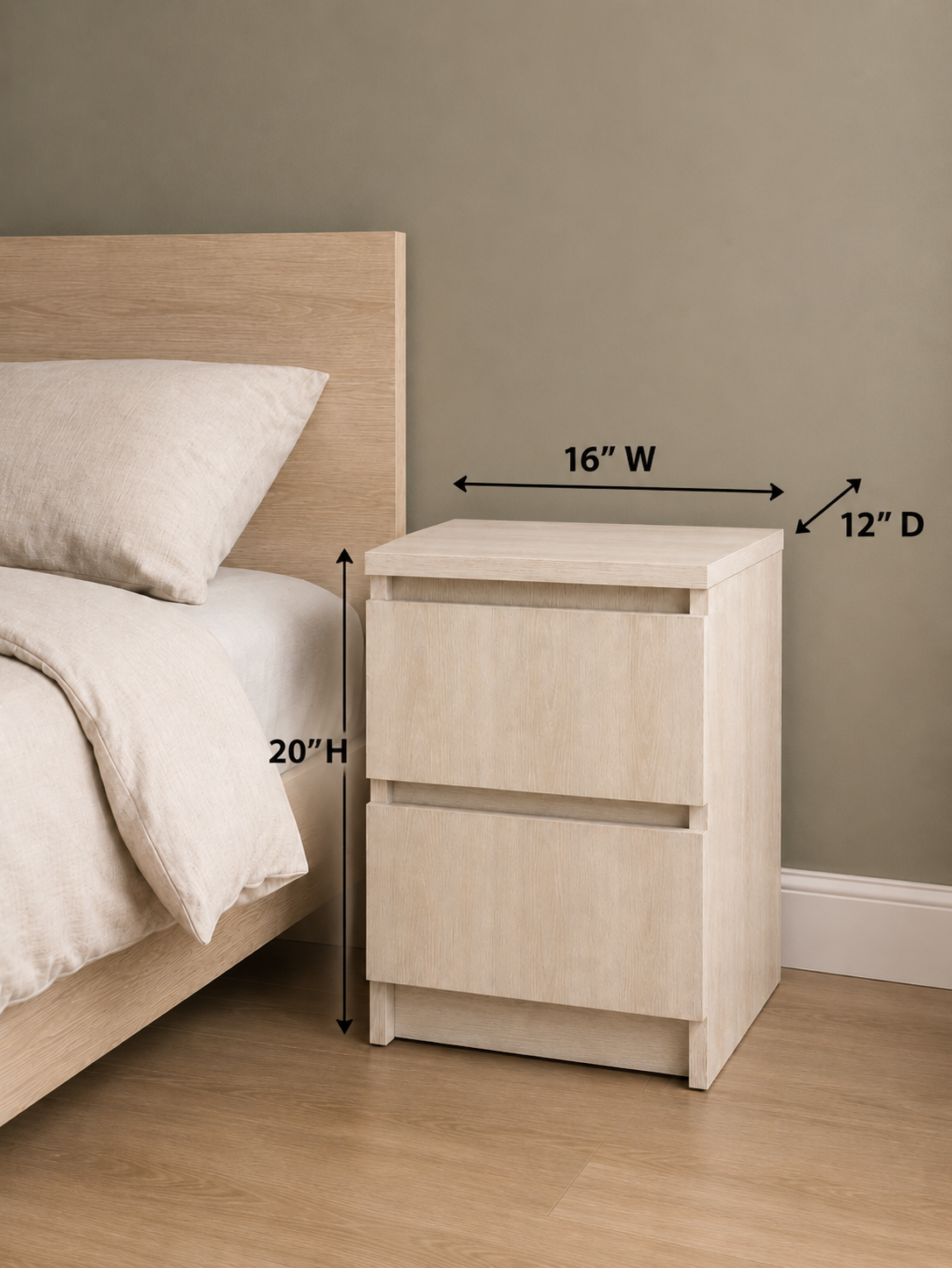 Picture of Timber Furniture Stylish 2 Drawer Laminated Board Nightstand
