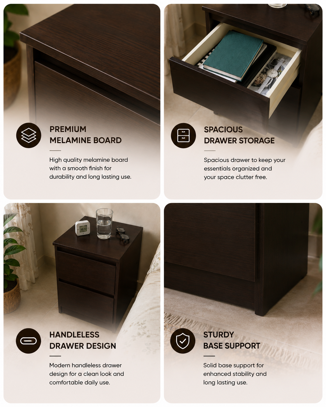 Picture of Timber Furniture Stylish 2 Drawer Laminated Board Nightstand