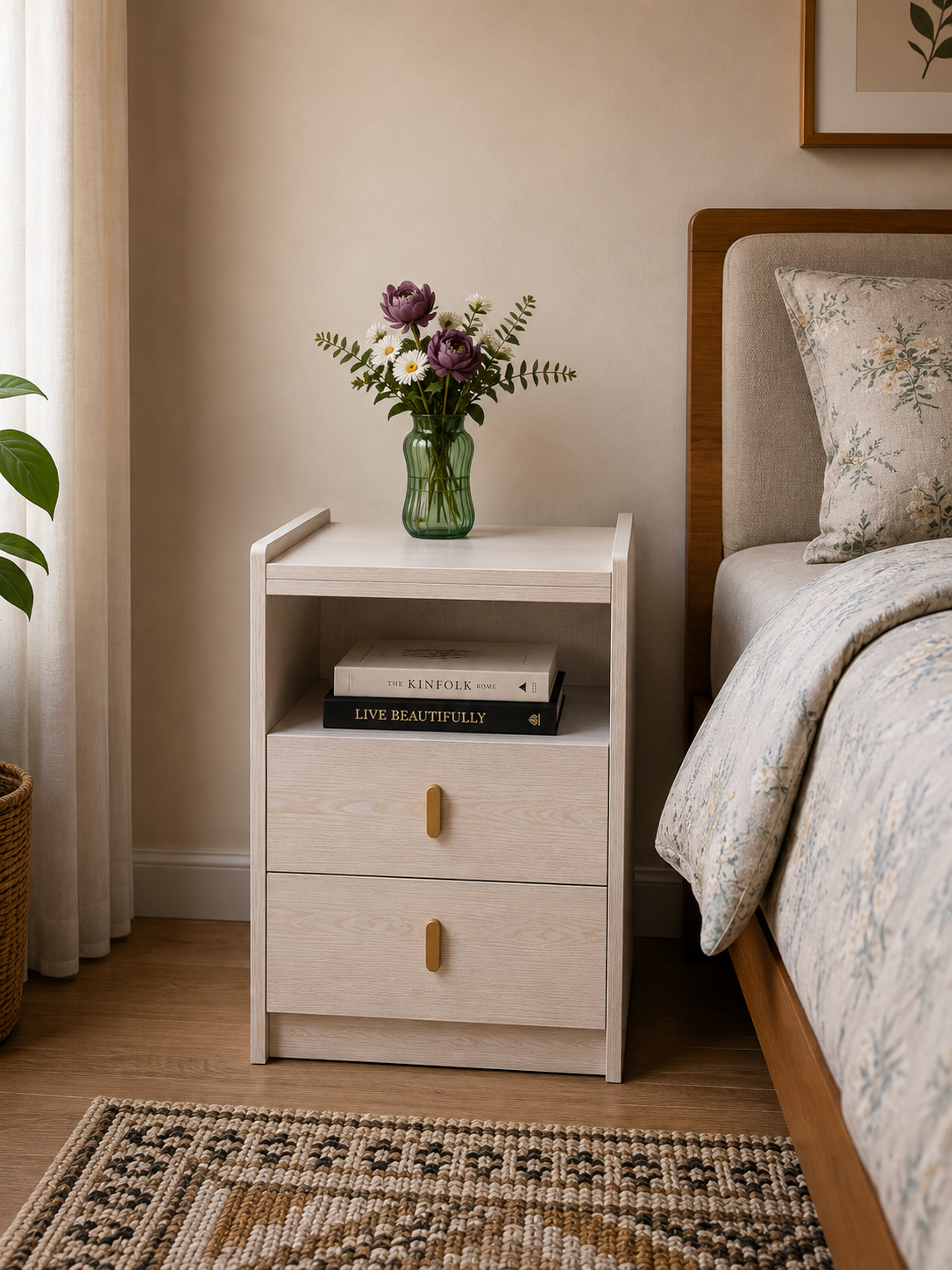 Picture of Timber Furniture 2 Drawer Bedroom Side Table with Open Shelf