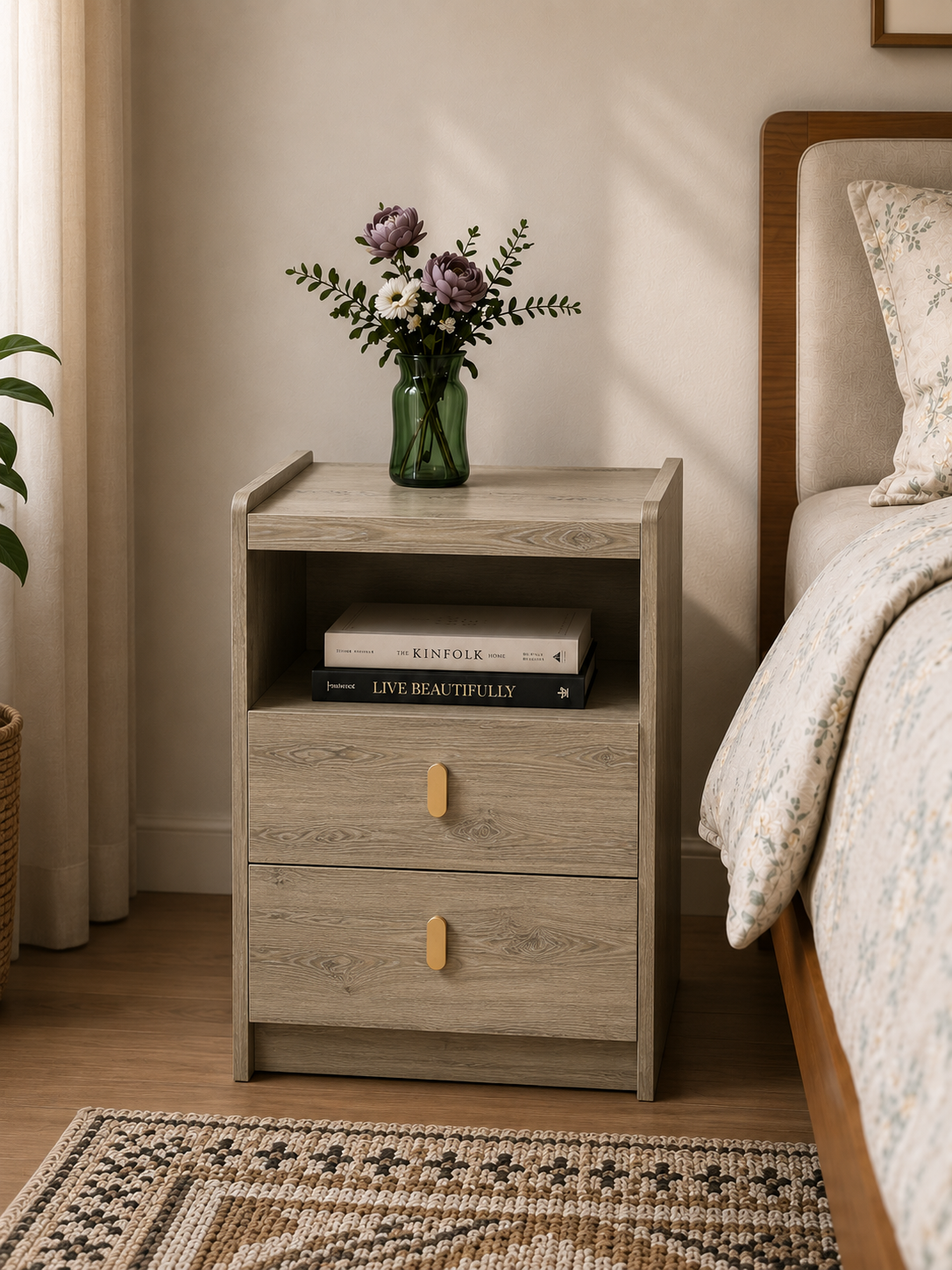 Picture of Timber Furniture 2 Drawer Bedroom Side Table with Open Shelf