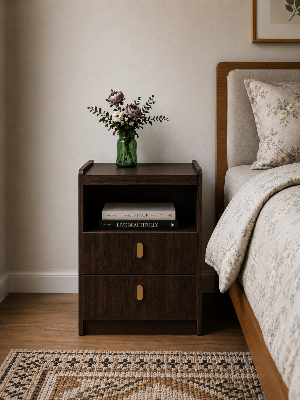 Picture of Timber Furniture 2 Drawer Bedroom Side Table with Open Shelf