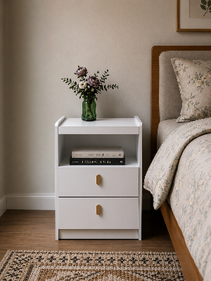 Picture of Timber Furniture 2 Drawer Bedroom Side Table with Open Shelf