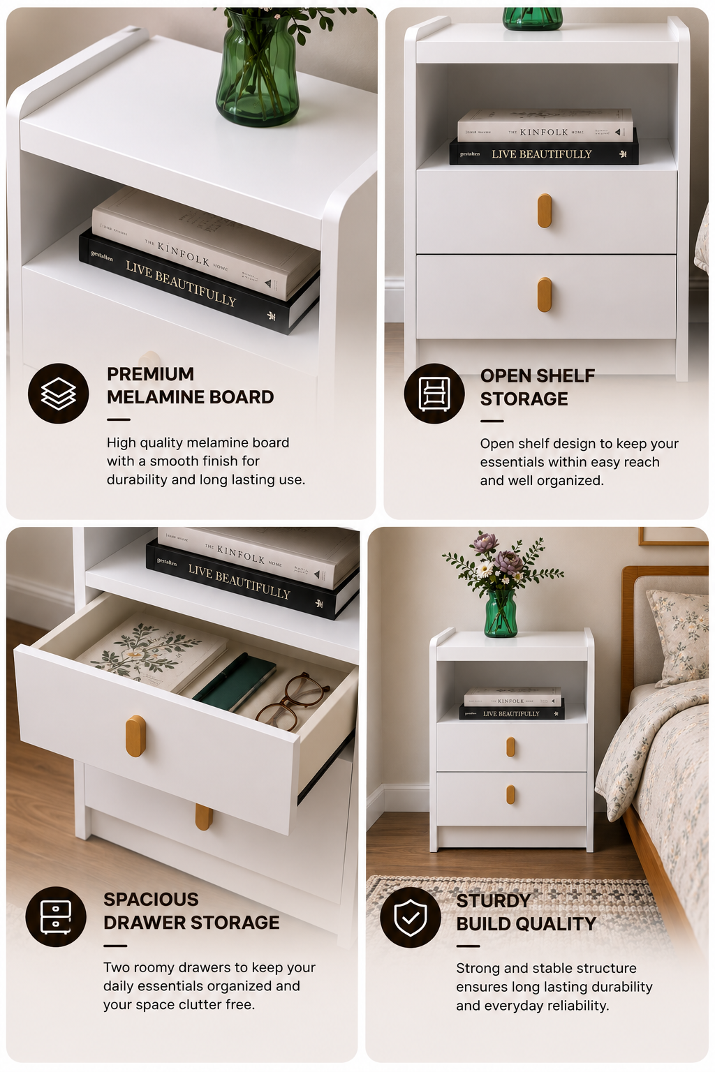 Picture of Timber Furniture 2 Drawer Bedroom Side Table with Open Shelf