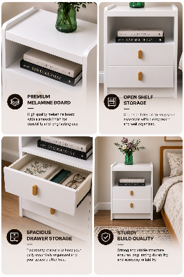 Picture of Timber Furniture 2 Drawer Bedroom Side Table with Open Shelf