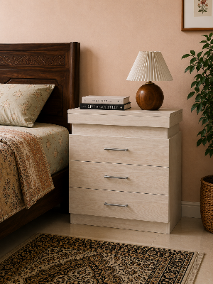 Picture of Timber Furniture Modern 3 Drawer Melamine Board Bedside Table