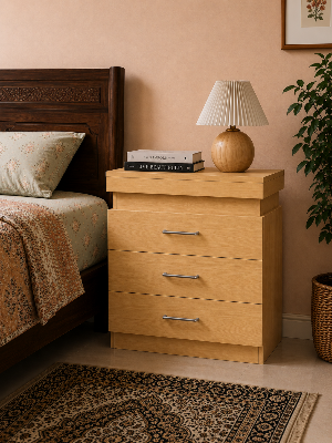 Picture of Timber Furniture Modern 3 Drawer Melamine Board Bedside Table