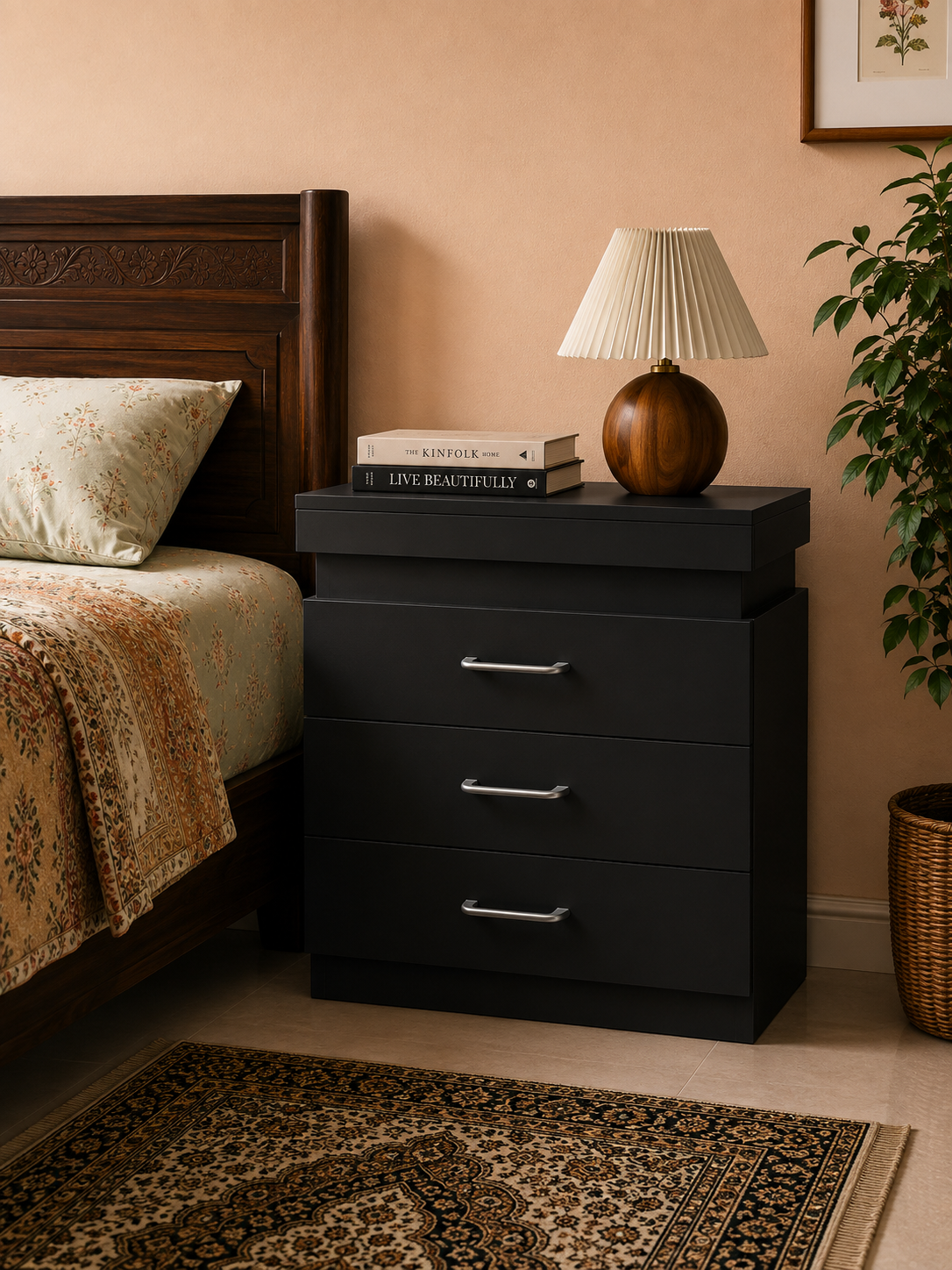 Picture of Timber Furniture Modern 3 Drawer Melamine Board Bedside Table