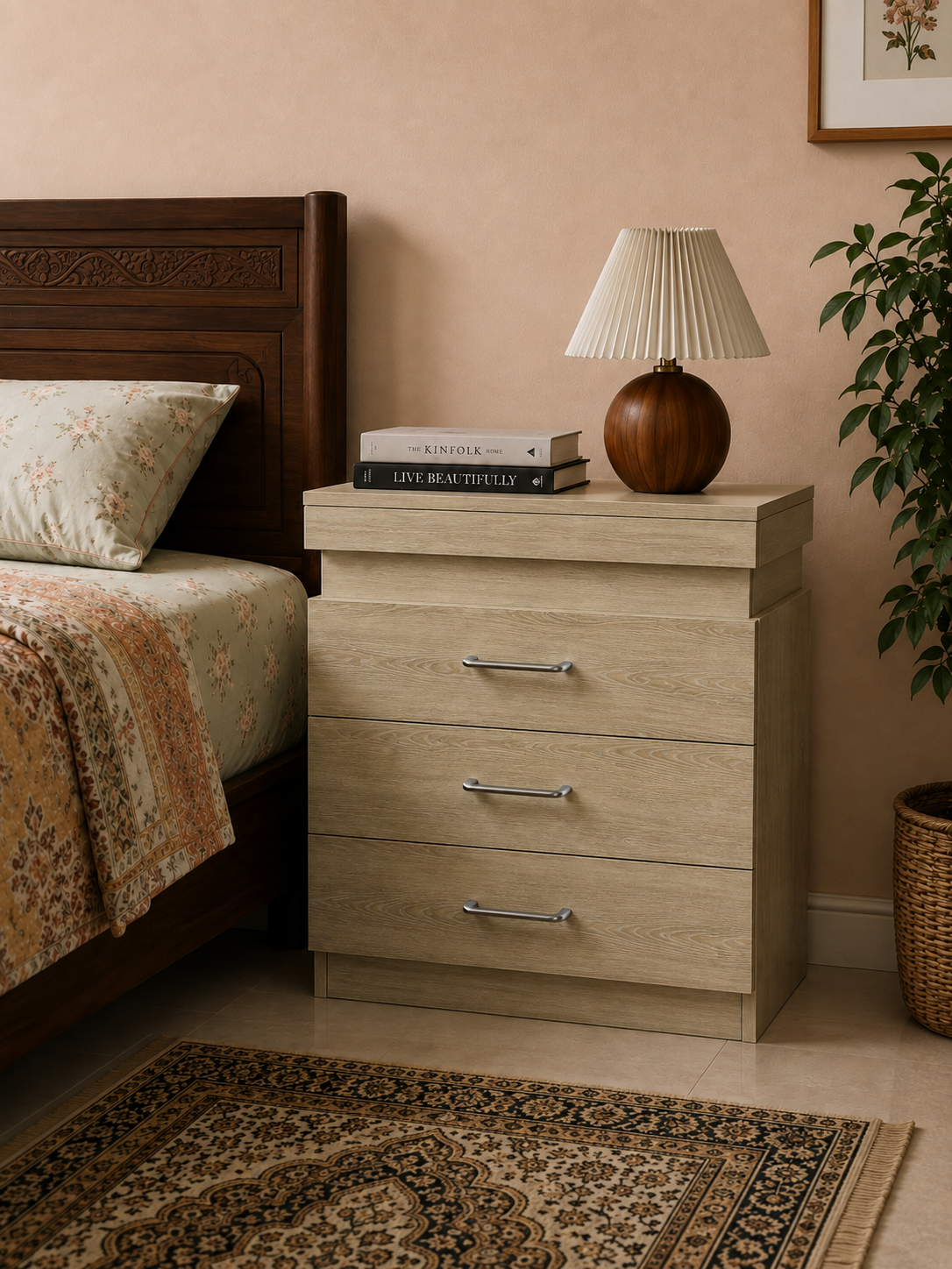 Picture of Timber Furniture Modern 3 Drawer Melamine Board Bedside Table