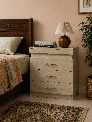 Picture of Timber Furniture Modern 3 Drawer Melamine Board Bedside Table