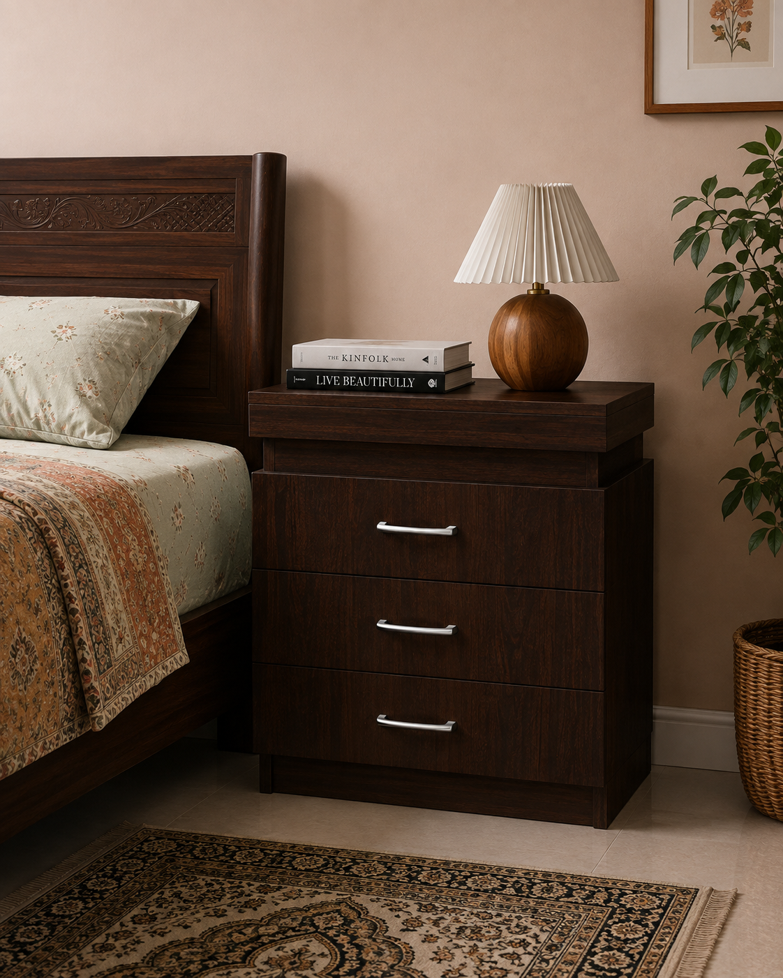 Picture of Timber Furniture Modern 3 Drawer Melamine Board Bedside Table