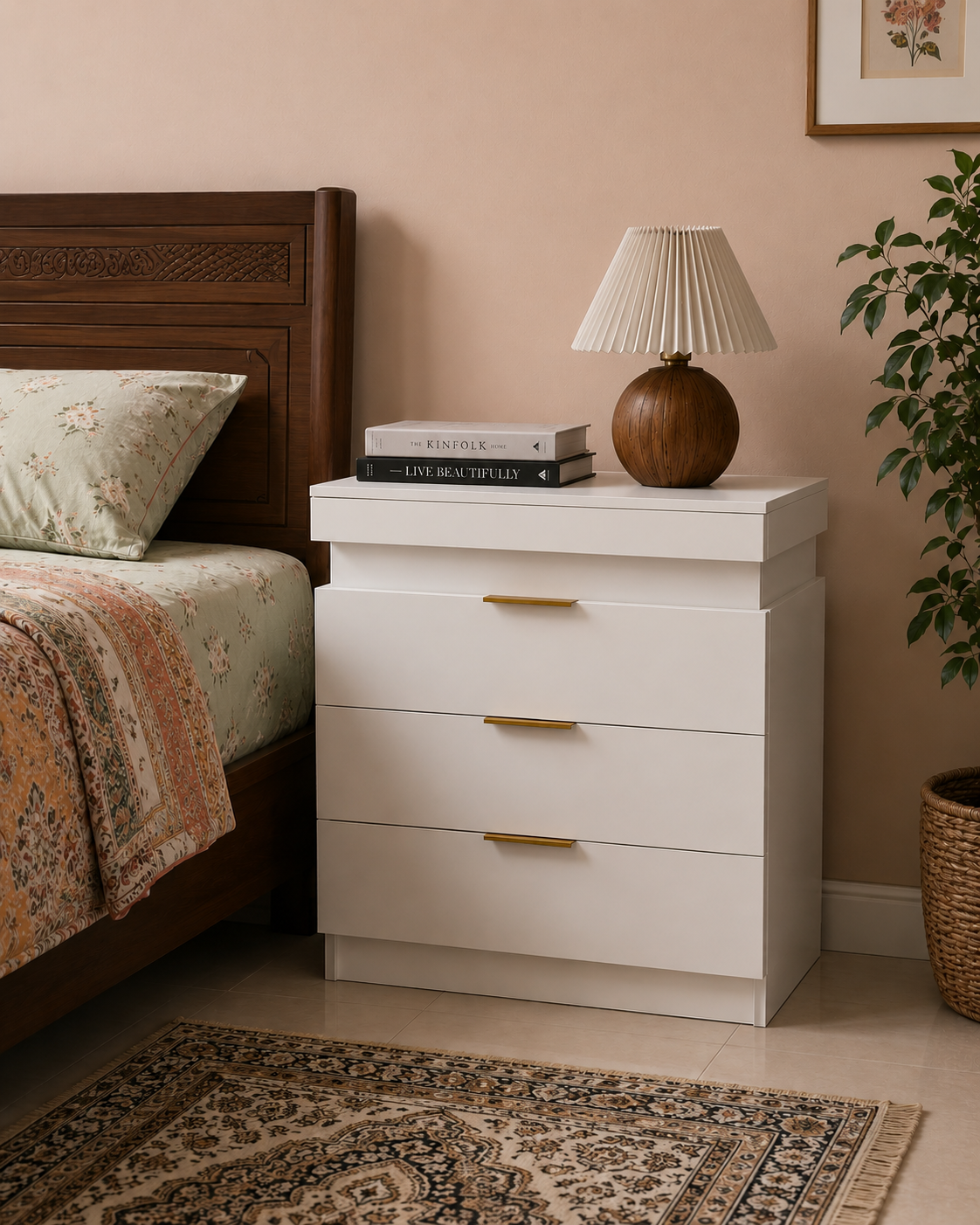 Picture of Timber Furniture Modern 3 Drawer Melamine Board Bedside Table