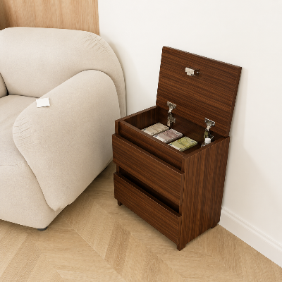 Picture of Timber Furniture 2 Drawer Lift Top Storage Bedside Table