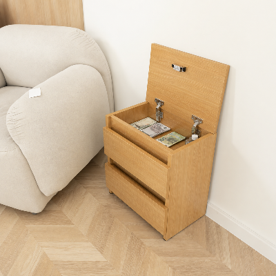 Picture of Timber Furniture 2 Drawer Lift Top Storage Bedside Table