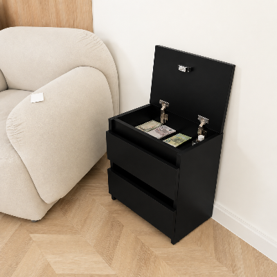 Picture of Timber Furniture 2 Drawer Lift Top Storage Bedside Table