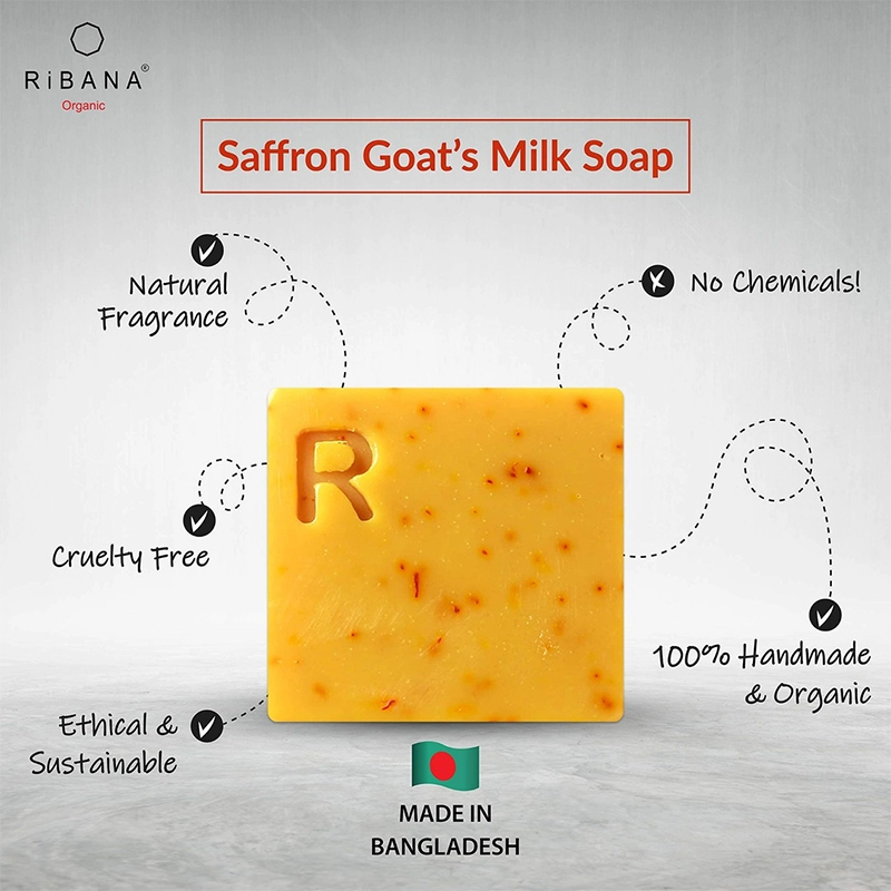 Picture of Ribana Saffron Goat Milk Soap 110 G Bar of Pure Goat Milk Soap for All Skin Types Enriched with Natural Ingredients