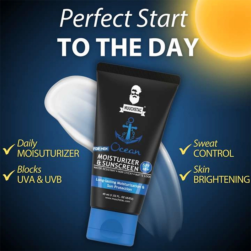Picture of Muuchstac Mens Ocean Moisturizer & Sunscreen Matte Look Spf 18+ Cream With Turmeric & Aloe Vera Beads, Non-Sticky & Water Resistant 45 ML