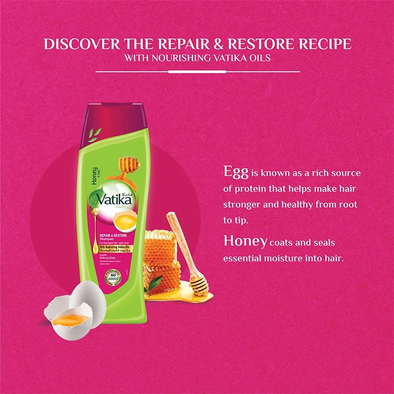 Picture of International UAE product Vatika Naturals Repair And Restore Shampoo with Honey and Egg -400ml