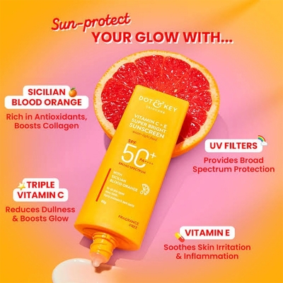 Picture of Dot & Key Vitamin C + E Super Bright Sunscreen SPF 50+++ | for Even Toned & Glowing Skin | No White Cast, WaterLight I UVA/B & Blue Light Protection 80gm